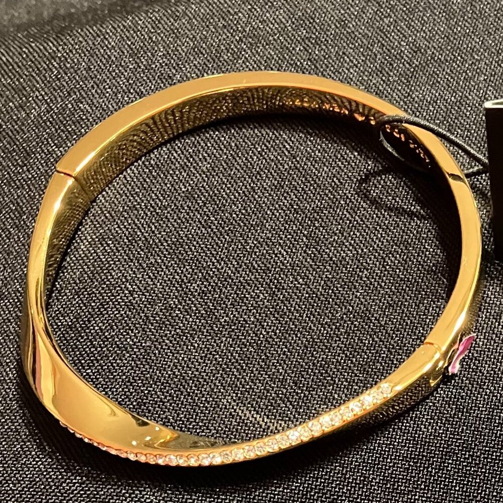 Kate Spade "Do the Twist" Pave Hinged Bangle Bracelet- Clear/Gold 6 3/4"